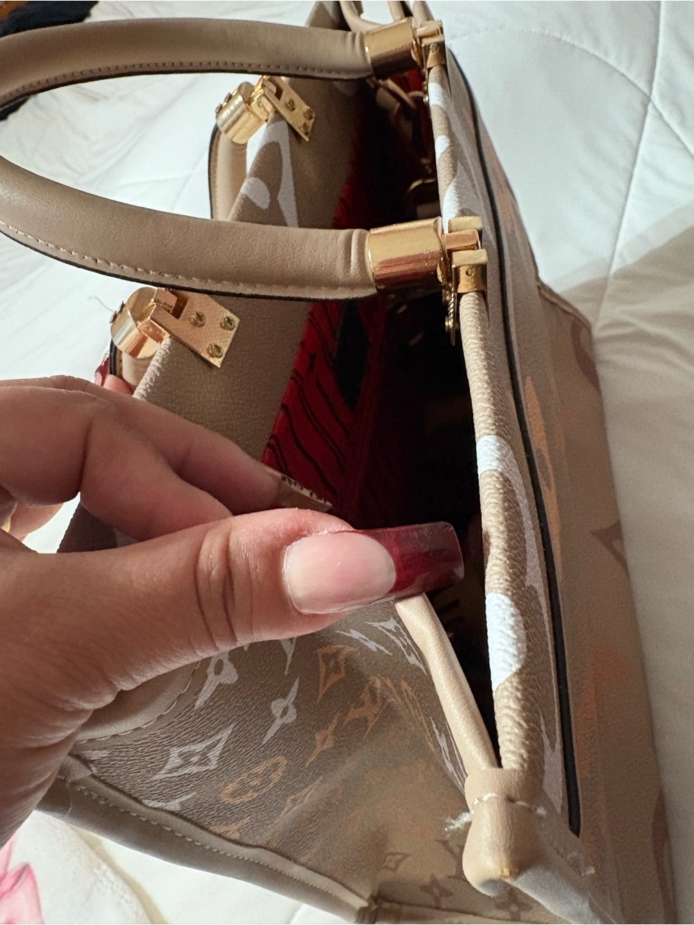 Louis Vuitton Beige Monogram Canvas Tote with Orange Logo Strap - Picture 4 of 6